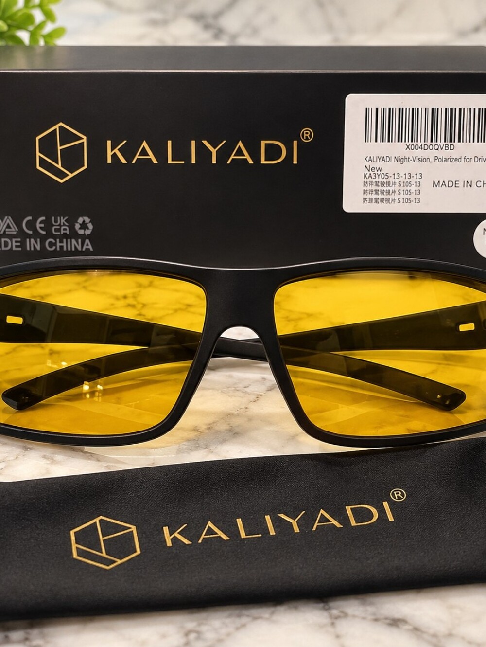 KALIYADI Polarized Driving Sunglasses Black Frame Yellow Lens 2XL 2 Pair